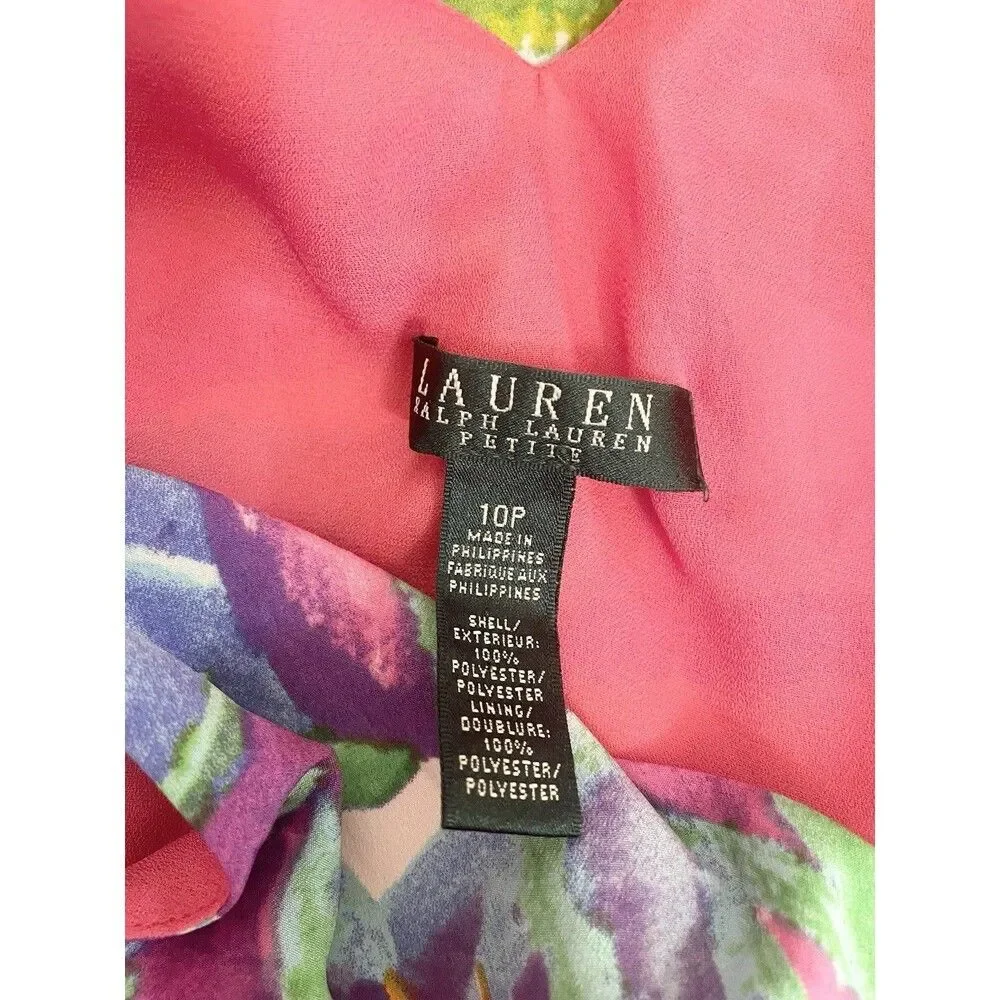 Ralph Lauren LRL Dress 10P 10 Petite 37" Pink Floral V Neck Beach Summer Spring - Picture 5 of 5